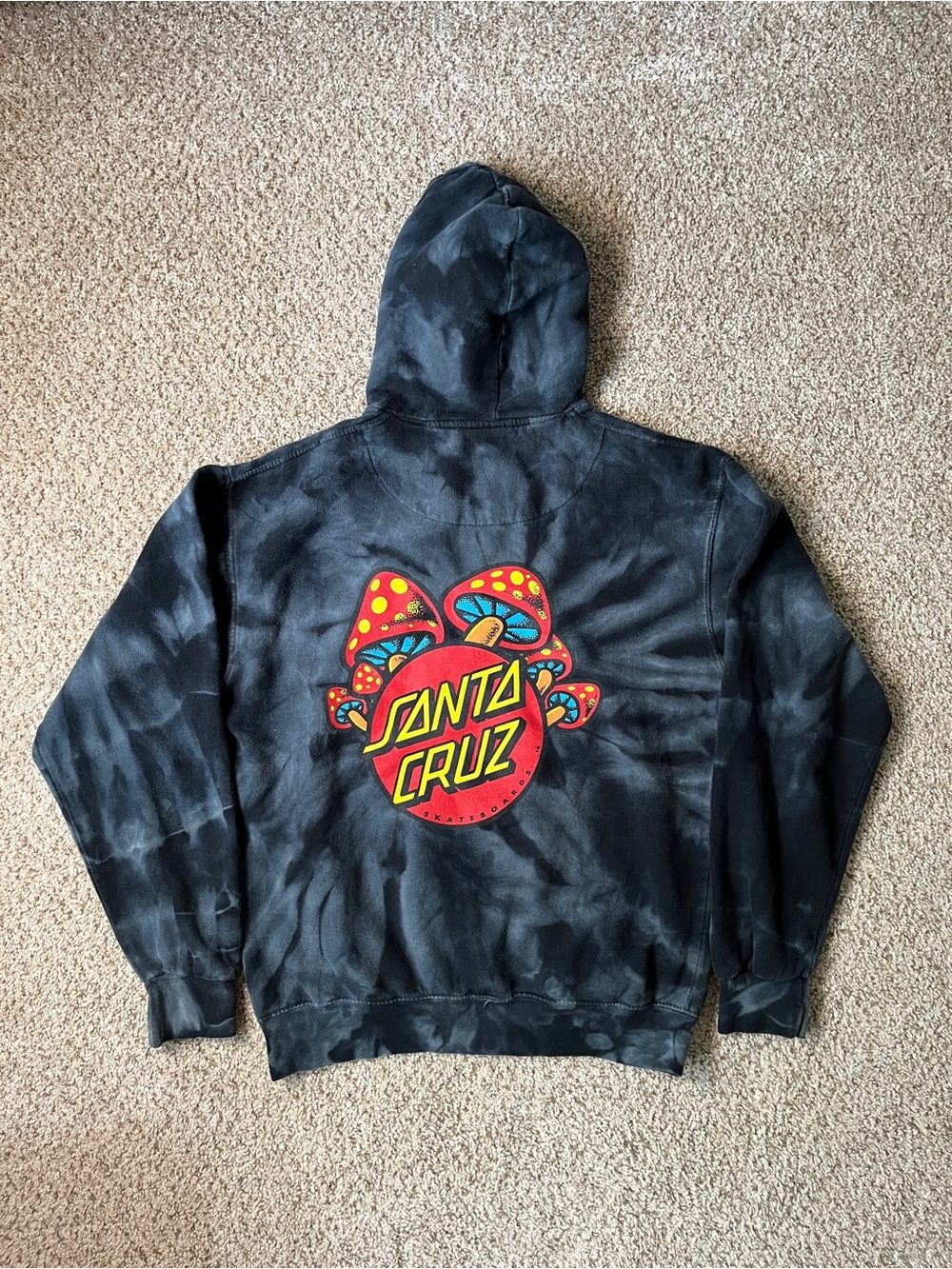 Santa Cruz Skateboards Black Tie-Dye Hoodie with Red & Yellow Graphic